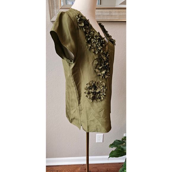 NWT Talbots Silk Cap Sleeve Floral Boho Pullover Top Women Size 8 Green‎ V-Neck - Picture 3 of 5